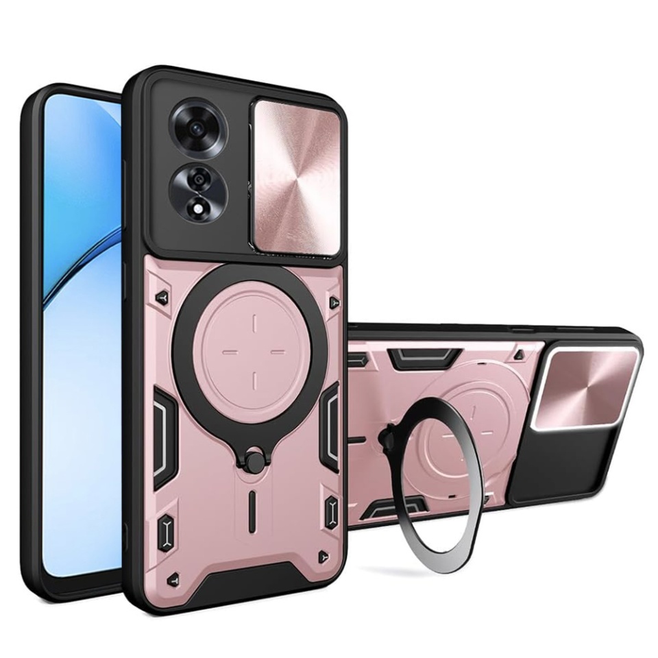 Husa pentru Oppo A60 4G, SKYDDAR INNOVATION, CamGuard Pro, Inel Magnetic, Protectie Camera, set cu sticker, Roz auriu