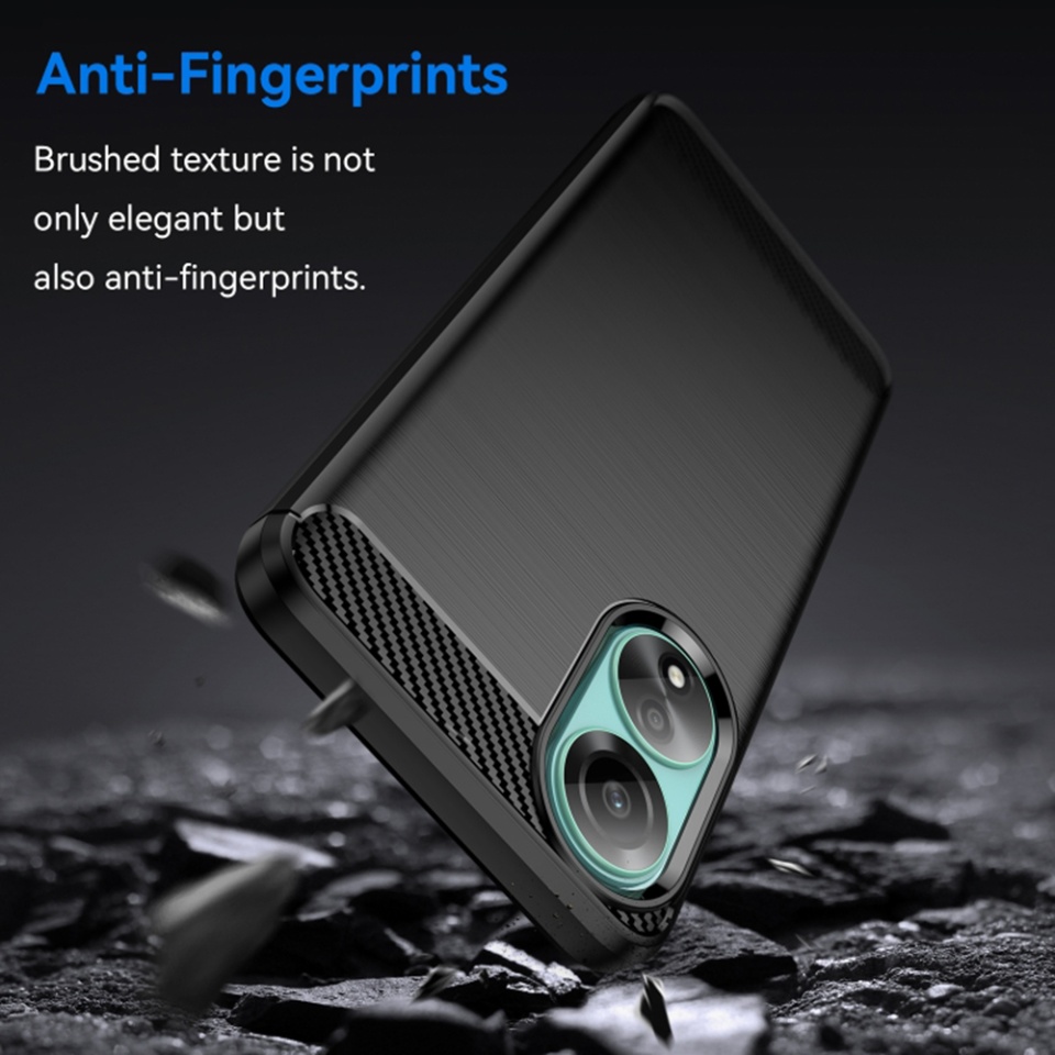 Husa pentru Oppo A78 4G, SKYDDAR INNOVATION, Carbon Silicone, din Silicon Slim, cu textura Fibra Carbon, set cu sticker, Negru - 2 | YEO