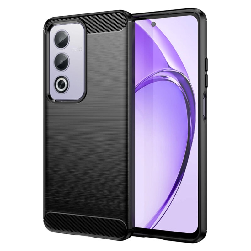 Husa pentru Oppo A80 5G din Silicon Premium, Slim, cu textura Fibra Carbon - Negru