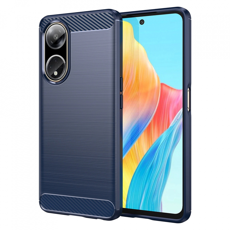Husa pentru Oppo A98 5G din silicon, Slim, cu textură Fibra Carbon - Albastru carbon