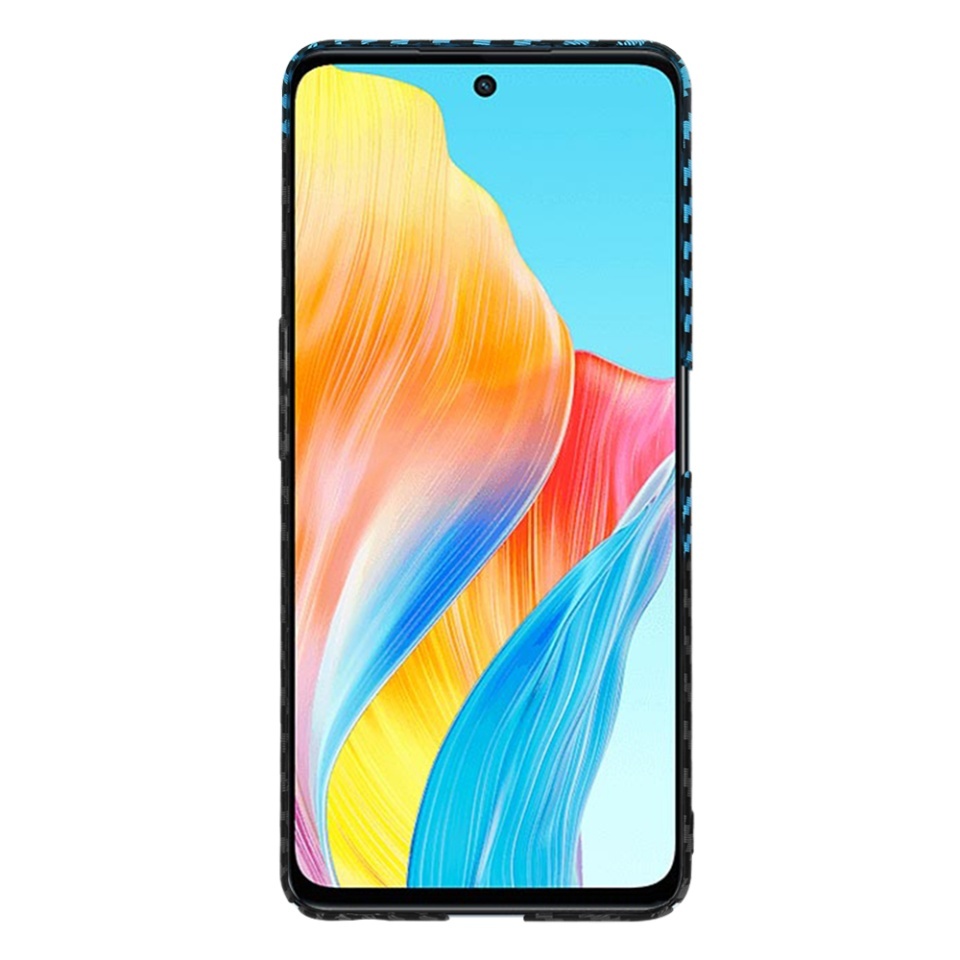 Husa pentru Oppo A98 5G, SKYDDAR INNOVATION, textura carbon, Carbonite FiberShell, set cu sticker, Bleu, - 1 | YEO