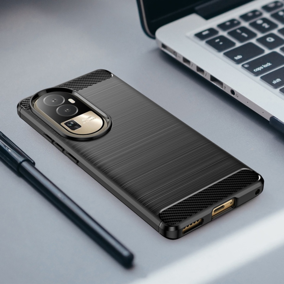 Husa pentru Oppo Reno10 / Reno10 Pro, SKYDDAR INNOVATION, Carbon Silicone, din Silicon Slim, cu textura Fibra Carbon, set cu sticker, Negru - 2 | YEO