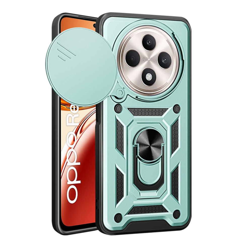 Husa pentru Oppo Reno12 F / Reno12 FS cu inel magnetic si protectie camera Skyddar CamShield - Verde