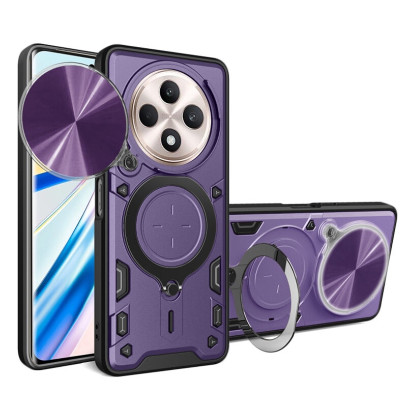 Husa pentru Oppo Reno12 F / Reno12 FS, cu inel magnetic si suport ajustabil, protectie completa camera, SKDR SafeCover - Mov