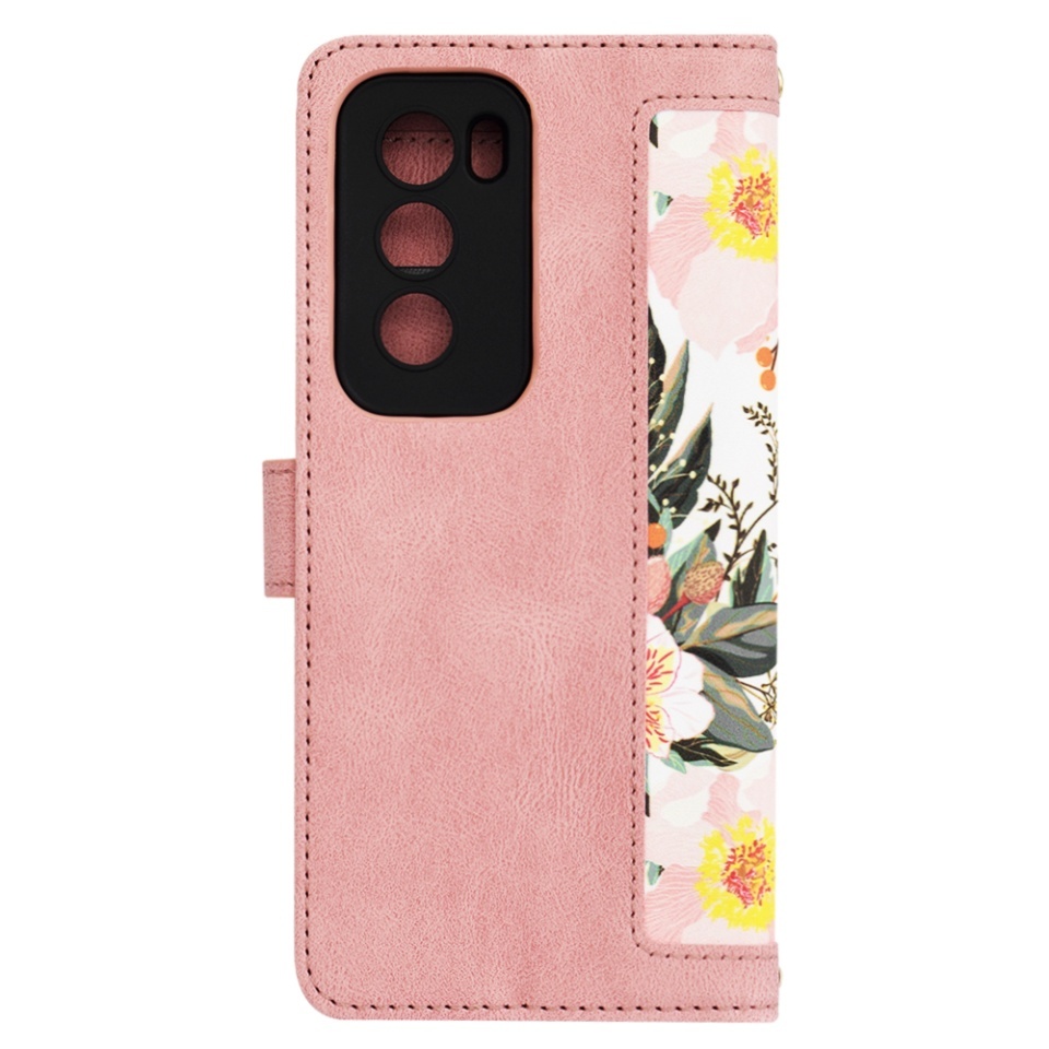 Husa pentru Oppo Reno12 Pro, SKYDDAR INNOVATION, Flipcraft din Piele Ecologică, Stand Integrat, Buzunare pentru Carduri, set cu sticker, Roz - 2 | YEO