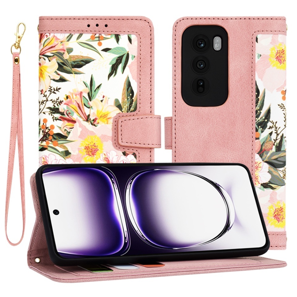 Husa pentru Oppo Reno12, SKYDDAR INNOVATION, Flipcraft din Piele Ecologică, Stand Integrat, Buzunare pentru Carduri, set cu sticker, Roz