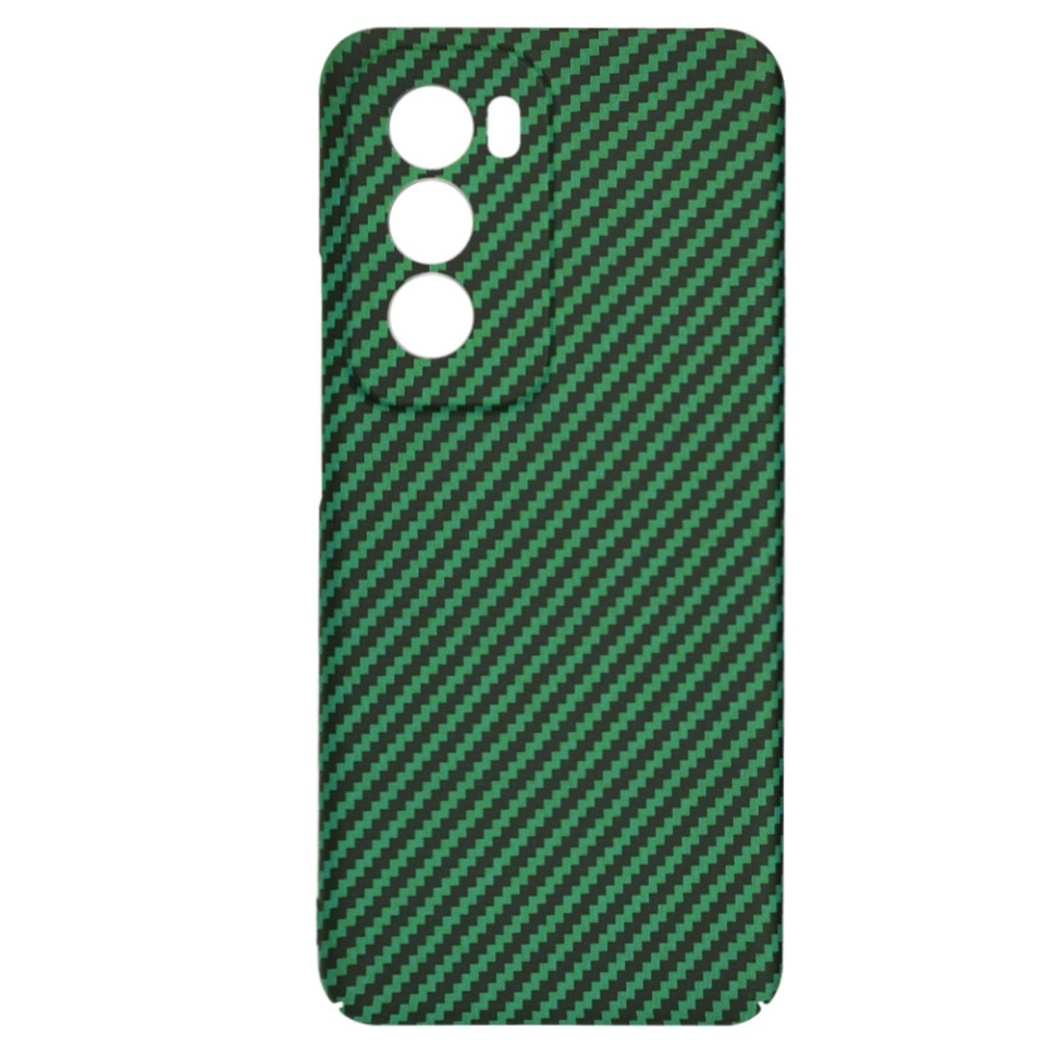 Husa pentru Oppo Reno12, SKYDDAR INNOVATION, textura carbon, Carbonite FiberShell, set cu sticker, Verde, - 3 | YEO