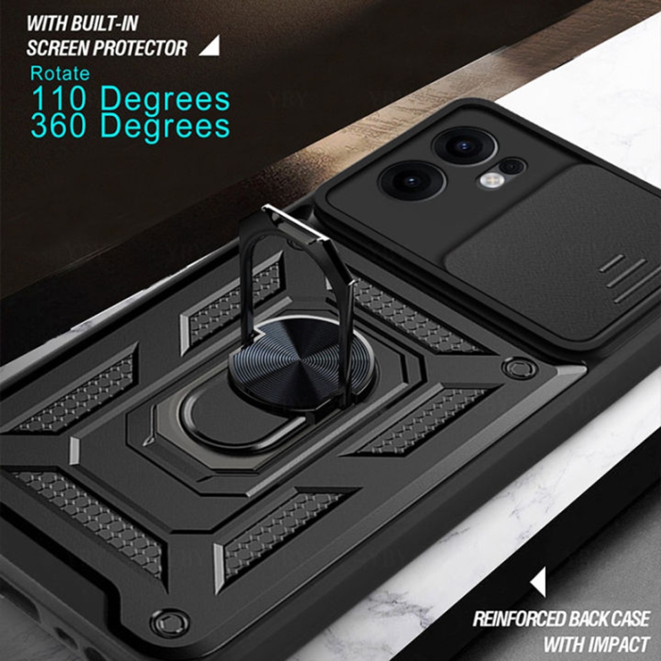 Husa pentru Oppo Reno13 F 4G / Reno13 F 5G cu inel magnetic si protectie camera CamShield cu sticker - Negru - 1 | YEO