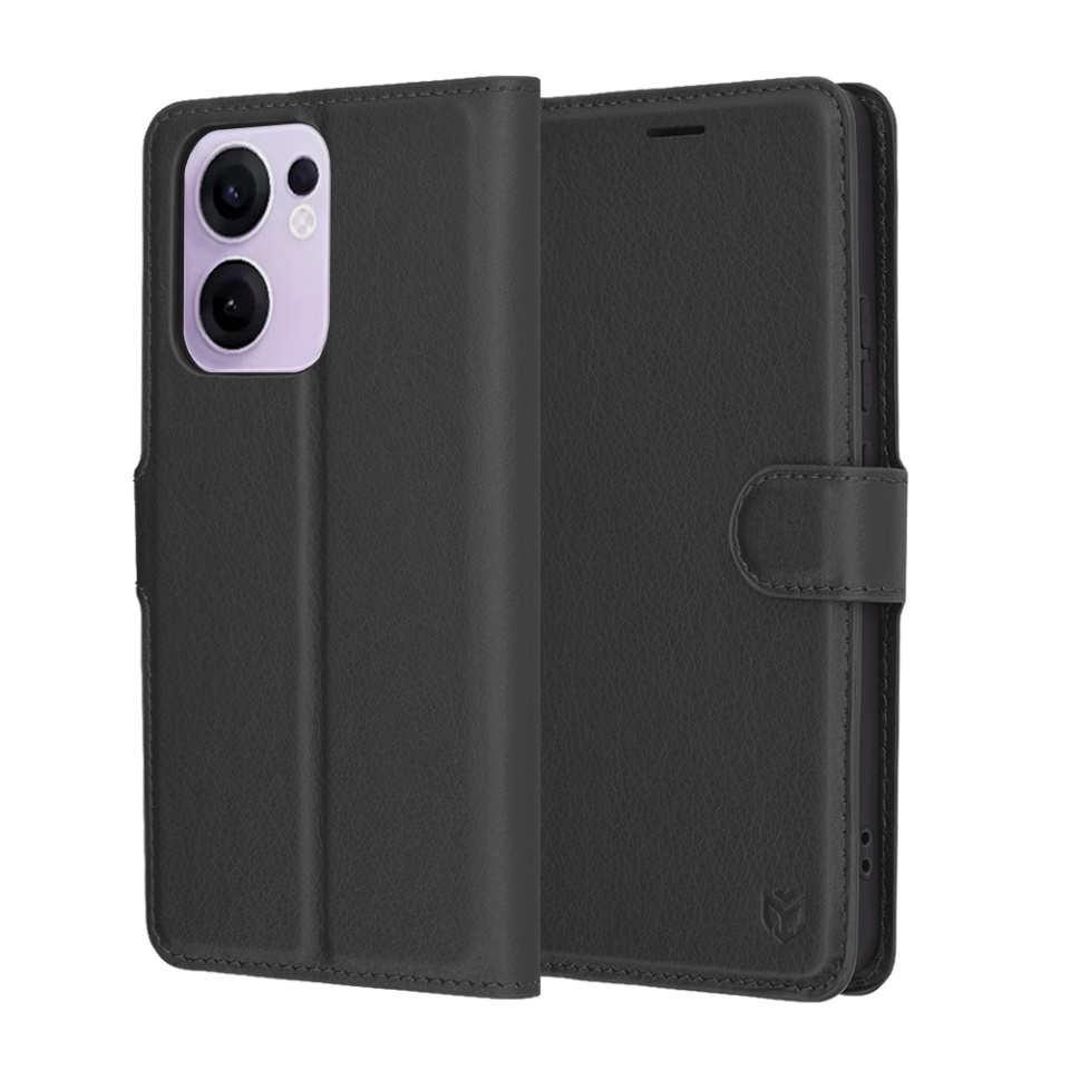 Husa pentru Oppo Reno13 F 4G / Reno13 F 5G / Reno13 FS 5G, SKYDDAR INNOVATION, Leather Wallet, tip Carte cu Portofel Interior, Finisaje Premium, set cu sticker, Negru