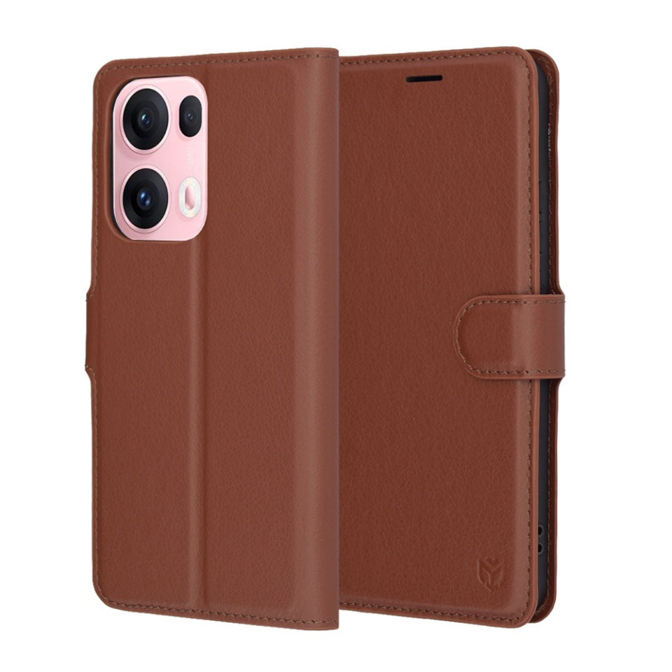Husa pentru Oppo Reno13 Pro, SKYDDAR INNOVATION, Leather Wallet, tip Carte cu Portofel Interior, Finisaje Premium, set cu sticker, Maro