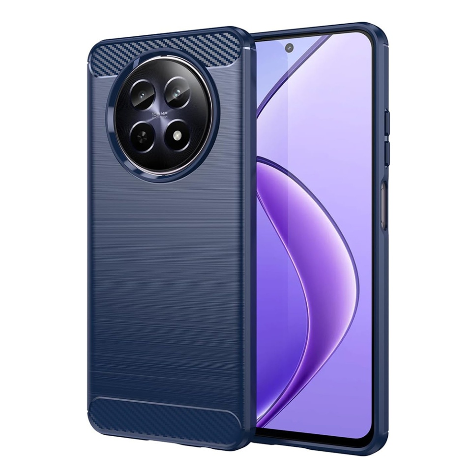 Husa pentru Realme 12 din Silicon Premium, Slim, cu textura Fibra Carbon - Albastru