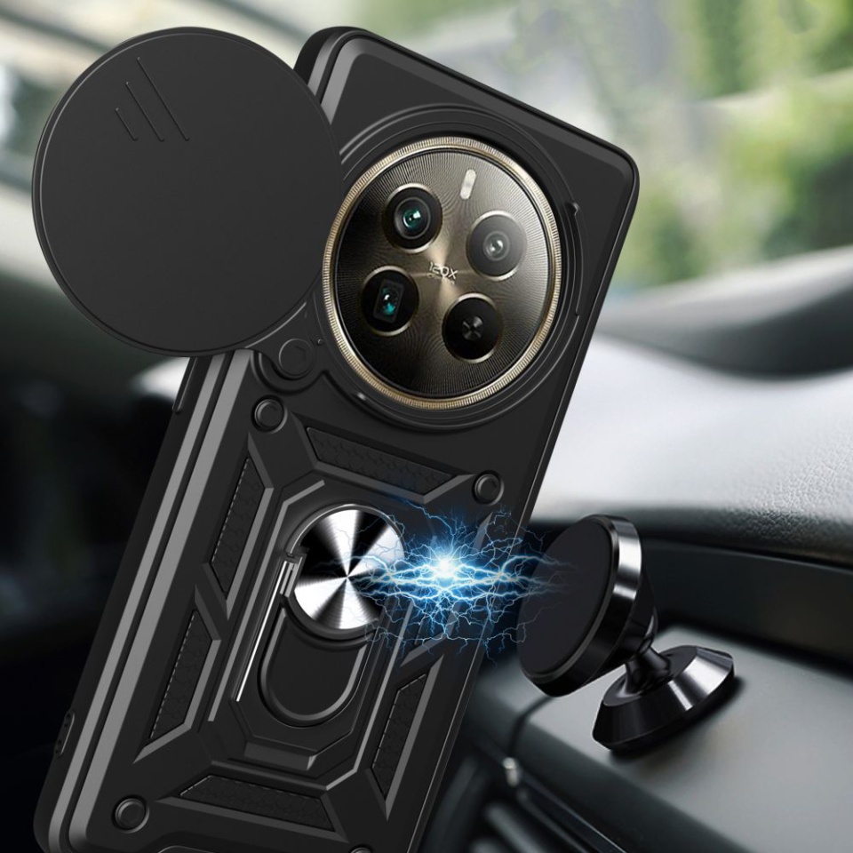 Husa pentru Realme 12 Pro / 12 Pro+, SKYDDAR INNOVATION, CamShield, Inel magnetic, set cu sticker, Negru - 2 | YEO