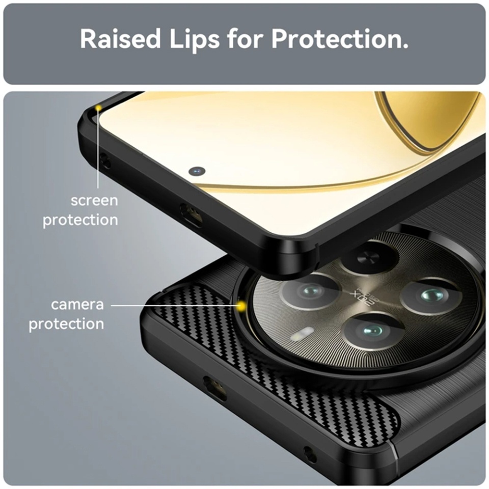 Husa pentru Realme 12 Pro / 12 Pro+, SKYDDAR INNOVATION, Carbon Silicone, din Silicon Slim, cu textura Fibra Carbon, set cu sticker, Albastru - 3 | YEO