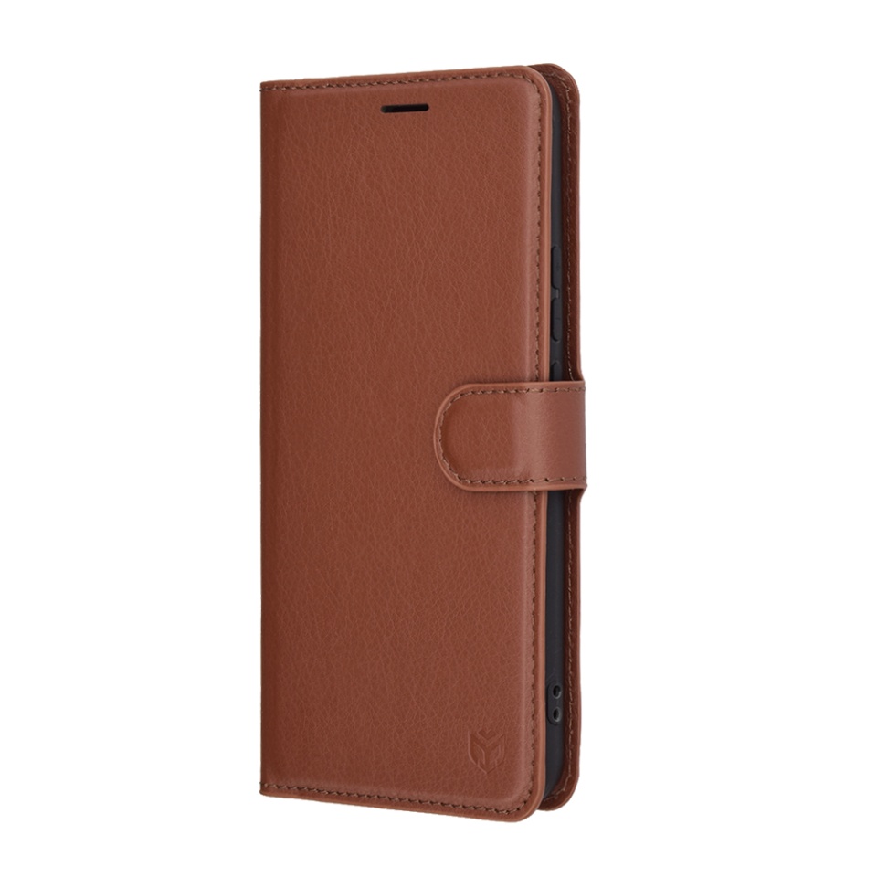 Husa pentru Realme 14 Pro+, SKYDDAR INNOVATION, Leather Wallet, tip Carte cu Portofel Interior, Finisaje Premium, set cu sticker, Maro - 3 | YEO