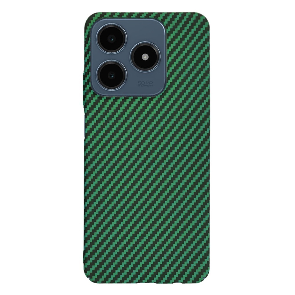 Husa pentru Realme C63 / C61, SKYDDAR INNOVATION, textura carbon, Carbonite FiberShell, set cu sticker, Verde, - 2 | YEO