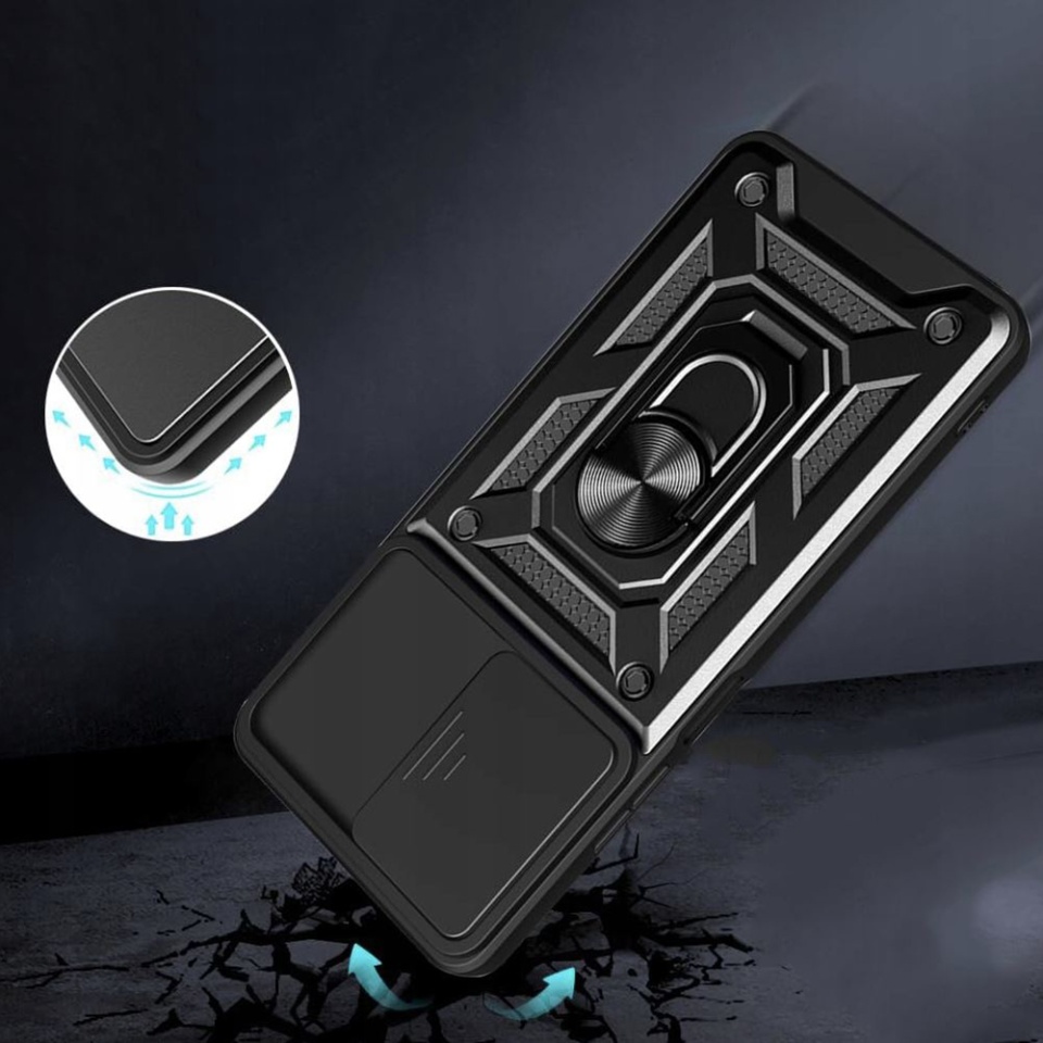 Husa pentru Realme C67 4G, SKYDDAR INNOVATION, CamShield, Inel magnetic, set cu sticker, Negru - 1 | YEO