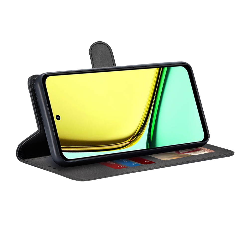 Husa pentru Realme C67 4G, SKYDDAR INNOVATION, Diary Book, tip carte, cu Portofel Interior, Antisoc, Negru, set cu sticker - 1 | YEO