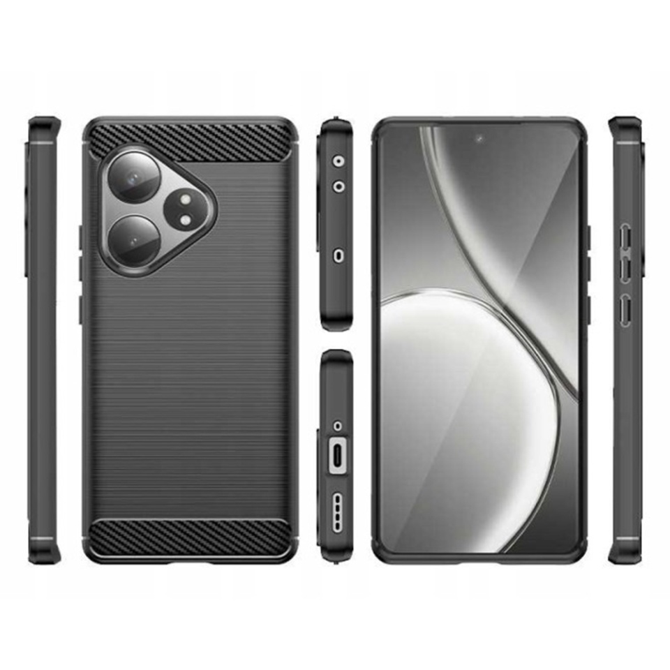 Husa pentru Realme GT 6 / GT 6T, SKYDDAR INNOVATION, Carbon Silicone, din Silicon Slim, cu textura Fibra Carbon, set cu sticker, Negru - 1 | YEO