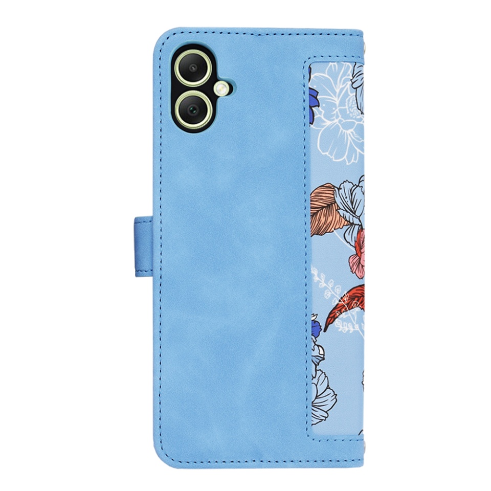 Husa pentru Samsung Galaxy A05 din Piele Ecologică cu Design Floral, Protecție 360°, Stand Integrat, Buzunare pentru Carduri, Floral Wallet cu sticker - Bleu - 2 | YEO
