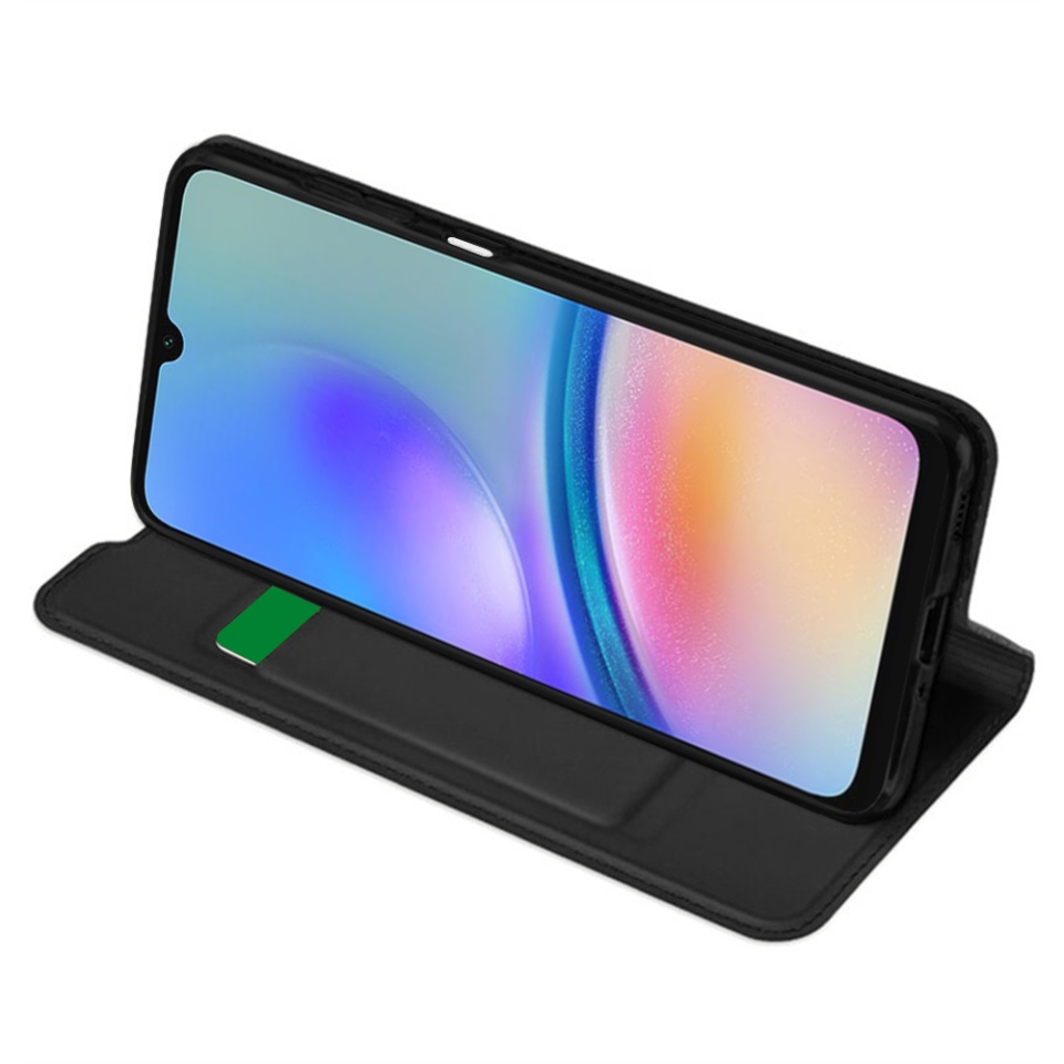 Husa pentru Samsung Galaxy A05s, SKYDDAR INNOVATION, Magskin Book, tip Carte cu Portofel Interior, set cu sticker, Negru - 1 | YEO