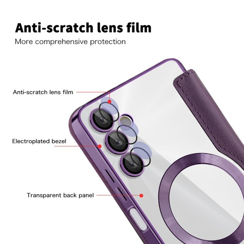 Husa pentru Samsung Galaxy A05s tip carte, SKYDDAR INOVATION, SmartMag Book, Magsafe, RFiD, Suport Carduri, set cu sticker, Mov - 2 | YEO
