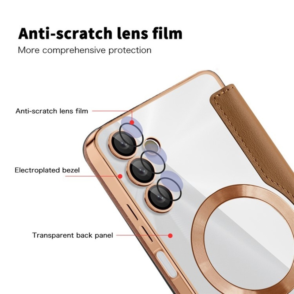 Husa pentru Samsung Galaxy A05s tip carte, SKYDDAR INOVATION, SmartMag Book, Magsafe, RFiD, Suport Carduri, set cu sticker, Maro - 2 | YEO
