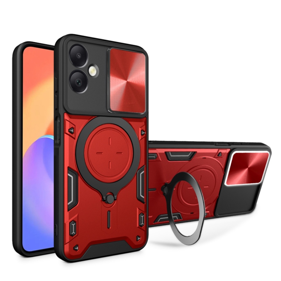 Husa pentru Samsung Galaxy A06, cu inel magnetic si suport ajustabil, protectie completa camera, SKDR SafeCover - Rosu