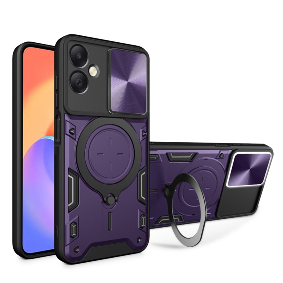 Husa pentru Samsung Galaxy A06, cu inel magnetic si suport ajustabil, protectie completa camera, SKDR SafeCover - Mov
