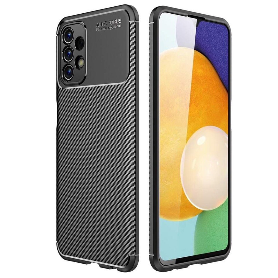 Husa pentru Samsung Galaxy A13 4G, SKYDDAR INNOVATION, CarbonFiber, Antisoc, Negru, set cu sticker