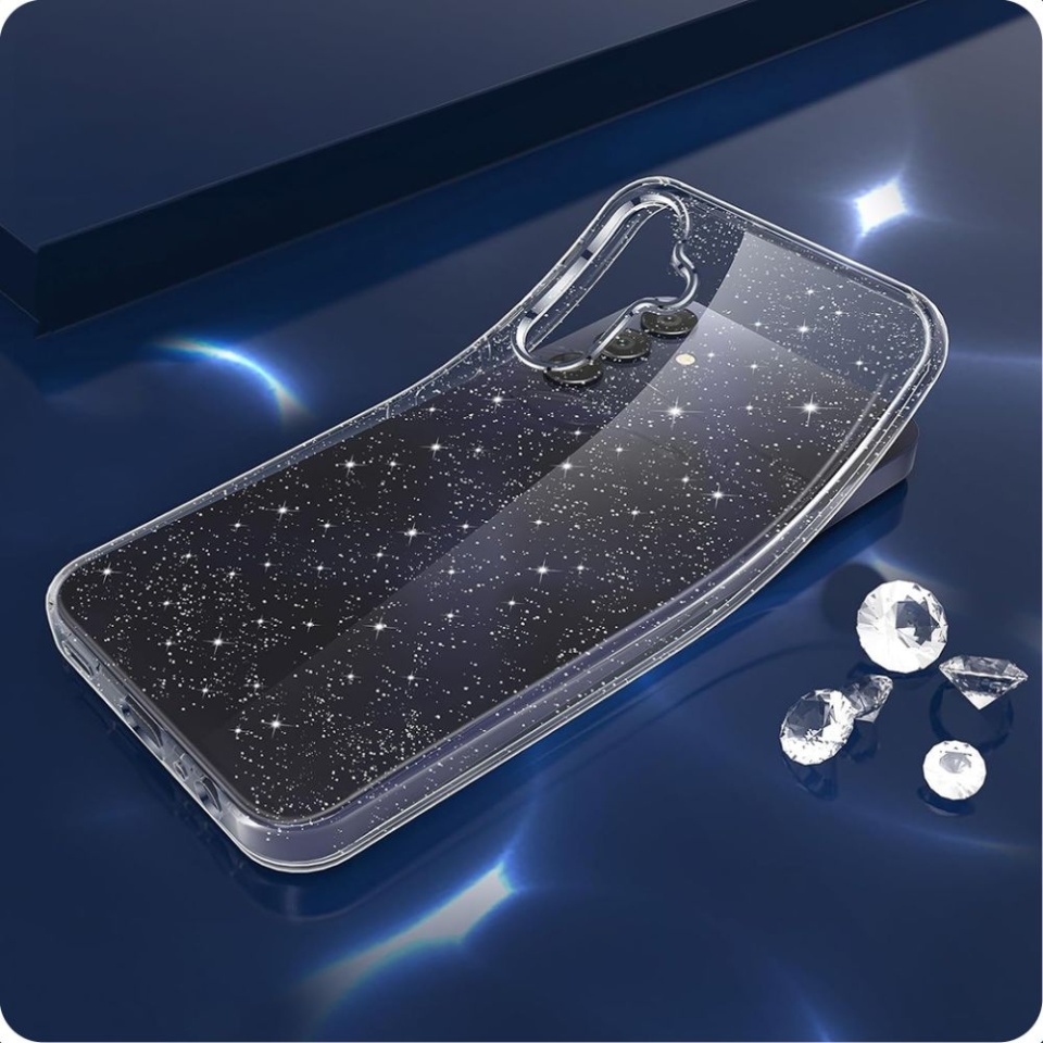 Husa pentru Samsung Galaxy A15 4G / Galaxy A15 5G, SKYDDAR INNOVATION, Shine, din Silicon TPU cu Sclipici, Design Elegant si Ultra Subtire, Transparenta, set cu sticker - 3 | YEO