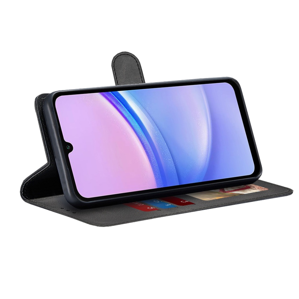 Husa pentru Samsung Galaxy A15 4G / Galaxy A15 5G, SKYDDAR INNOVATION, Diary Book, tip carte, cu Portofel Interior, Antisoc, Negru, set cu sticker - 1 | YEO