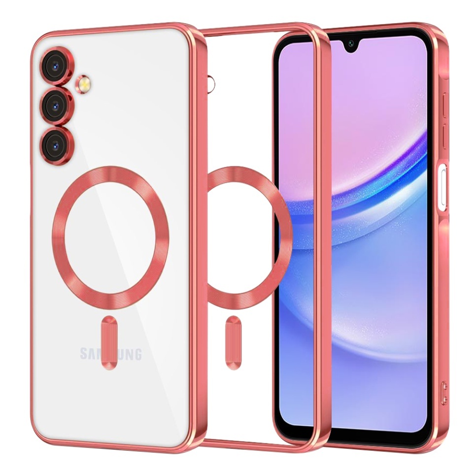 Husa pentru Samsung Galaxy A15 4G / Galaxy A15 5G, SKYDDAR INNOVATION, Luxury Shield Magsafe, Protectie Antisoc, set cu sticker, Rosu
