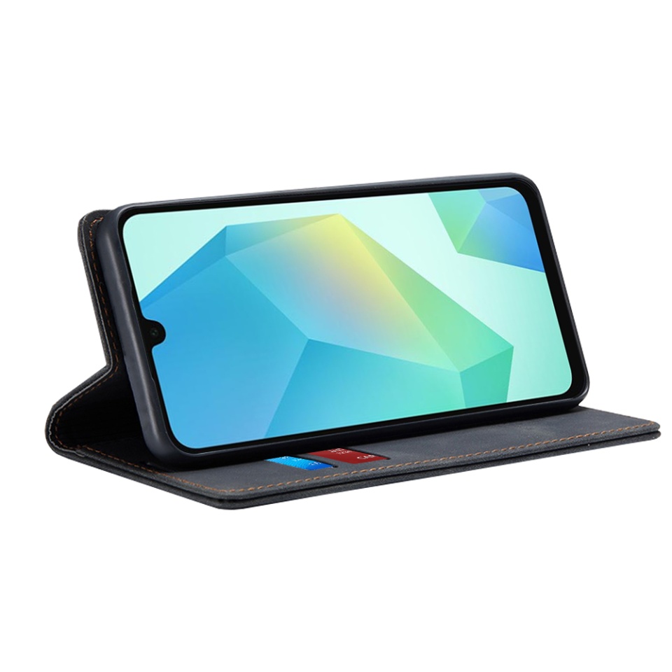 Husa pentru Samsung Galaxy A16 4G / Galaxy A16 5G, SKYDDAR INNOVATION, Soft Wallet, tip Carte din piele Eco Premium, cu Portofel Interior, Negru, set cu sticker - 1 | YEO