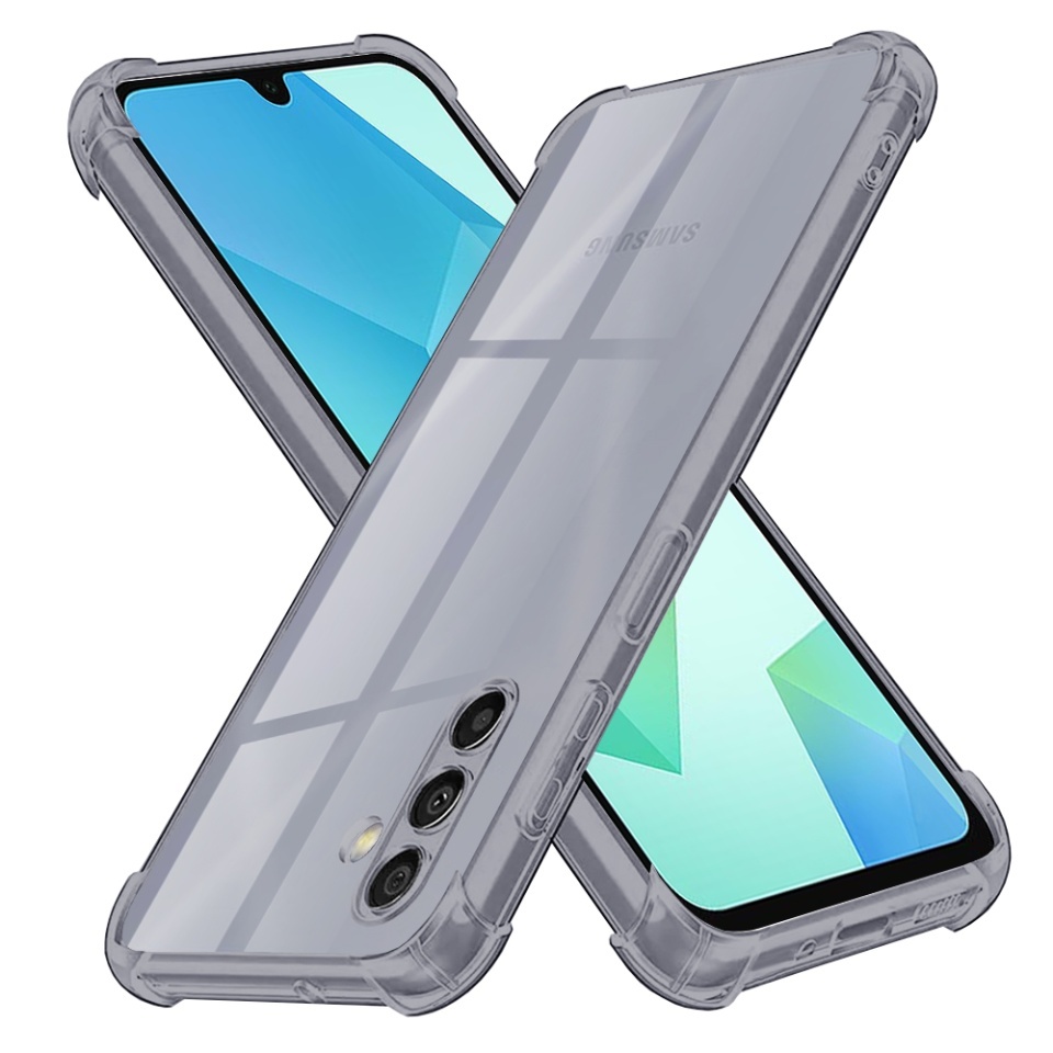 Husa pentru Samsung Galaxy A16 4G / Galaxy A16 5G, SKYDDAR INNOVATION, Shockproof Clear Silicone, Silicon Slim, set cu sticker, Fumuriu
