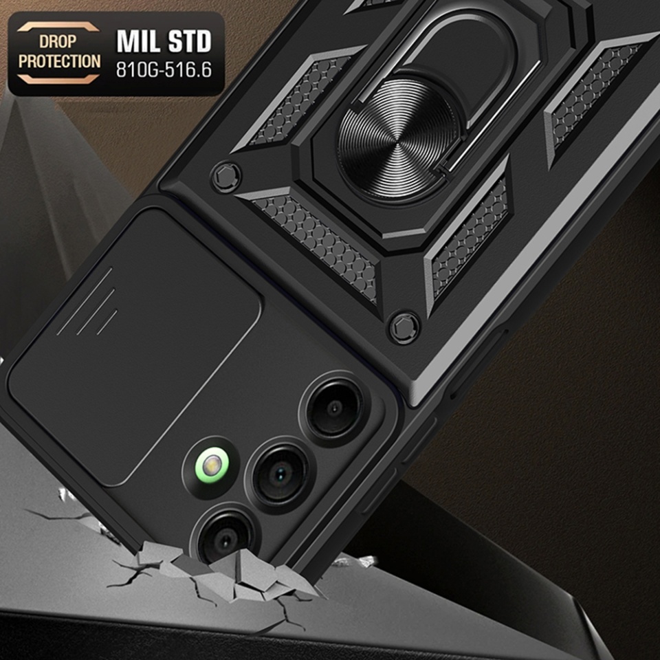 Husa pentru Samsung Galaxy A16 cu inel magnetic si protectie camera Skyddar CamShield - Negru - 2 | YEO
