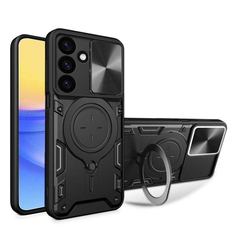 Husa pentru Samsung Galaxy A16, cu inel magnetic si suport ajustabil, protectie completa camera, SKDR SafeCover - Negru