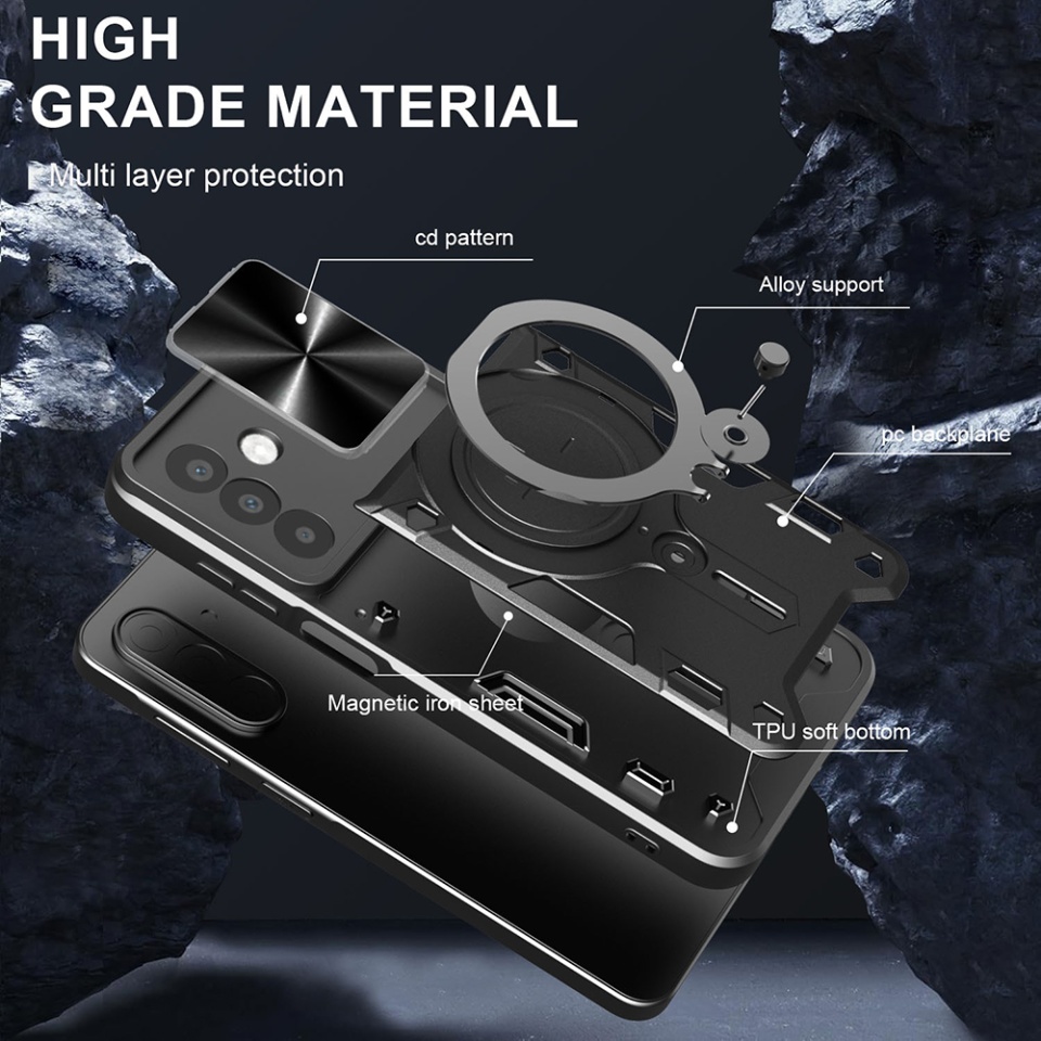 Husa pentru Samsung Galaxy A26 5G, cu inel magnetic si suport ajustabil, protectie completa camera, SKDR SafeCover - Albastru - 2 | YEO