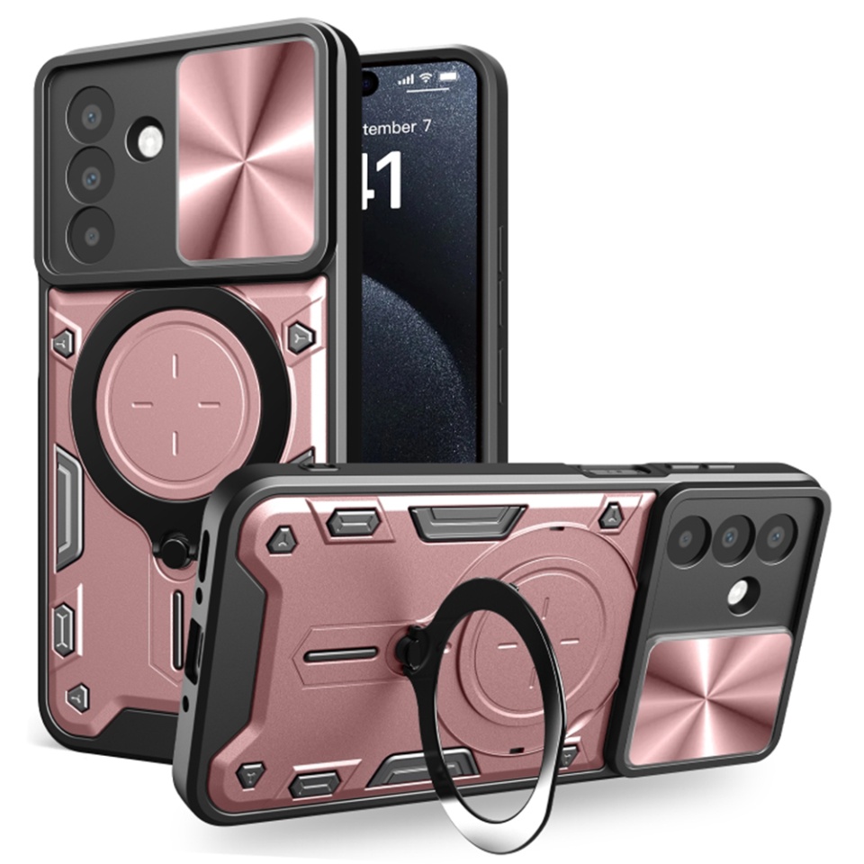 Husa pentru Samsung Galaxy A26 5G, cu inel magnetic si suport ajustabil, protectie completa camera, SKDR SafeCover - Roz auriu