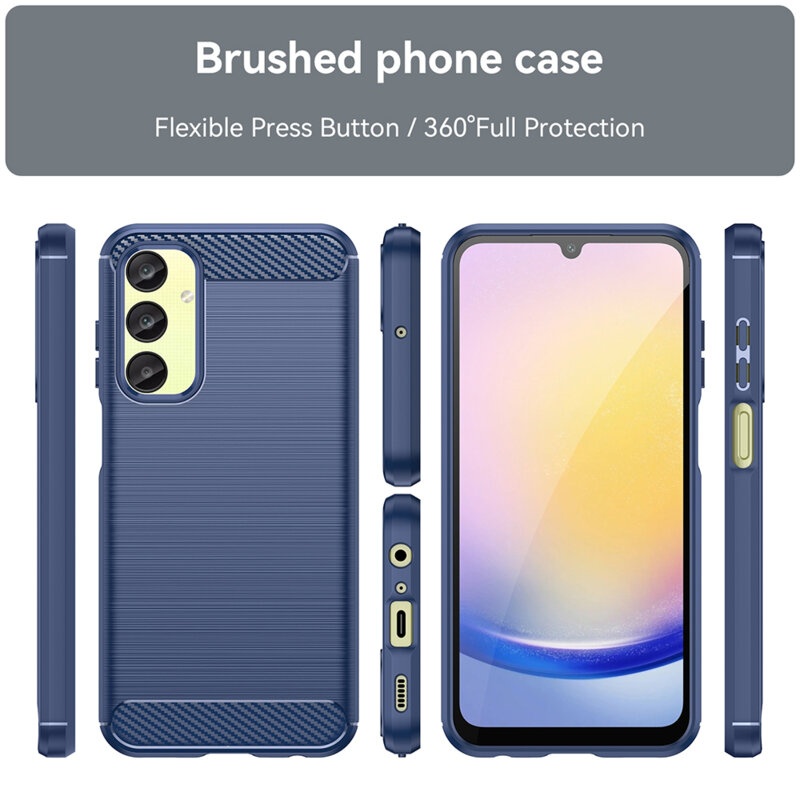 Husa pentru Samsung Galaxy A26 5G din Silicon Premium, Slim, cu textura Fibra Carbon - Albastru - 1 | YEO