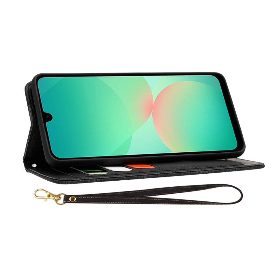 Husa pentru Samsung Galaxy A26 5G, SKYDDAR INNOVATION, Floral Wallet, din Piele Ecologică cu Design Floral, Protecție 360°, Stand Integrat, Buzunare pentru Carduri, Negru, set cu sticker - 3 | YEO