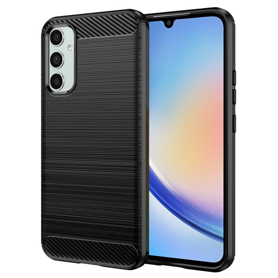 Husa pentru Samsung Galaxy A34 5G, SKYDDAR INNOVATION, Carbon Silicone, din Silicon Slim, cu textura Fibra Carbon, set cu sticker, Negru