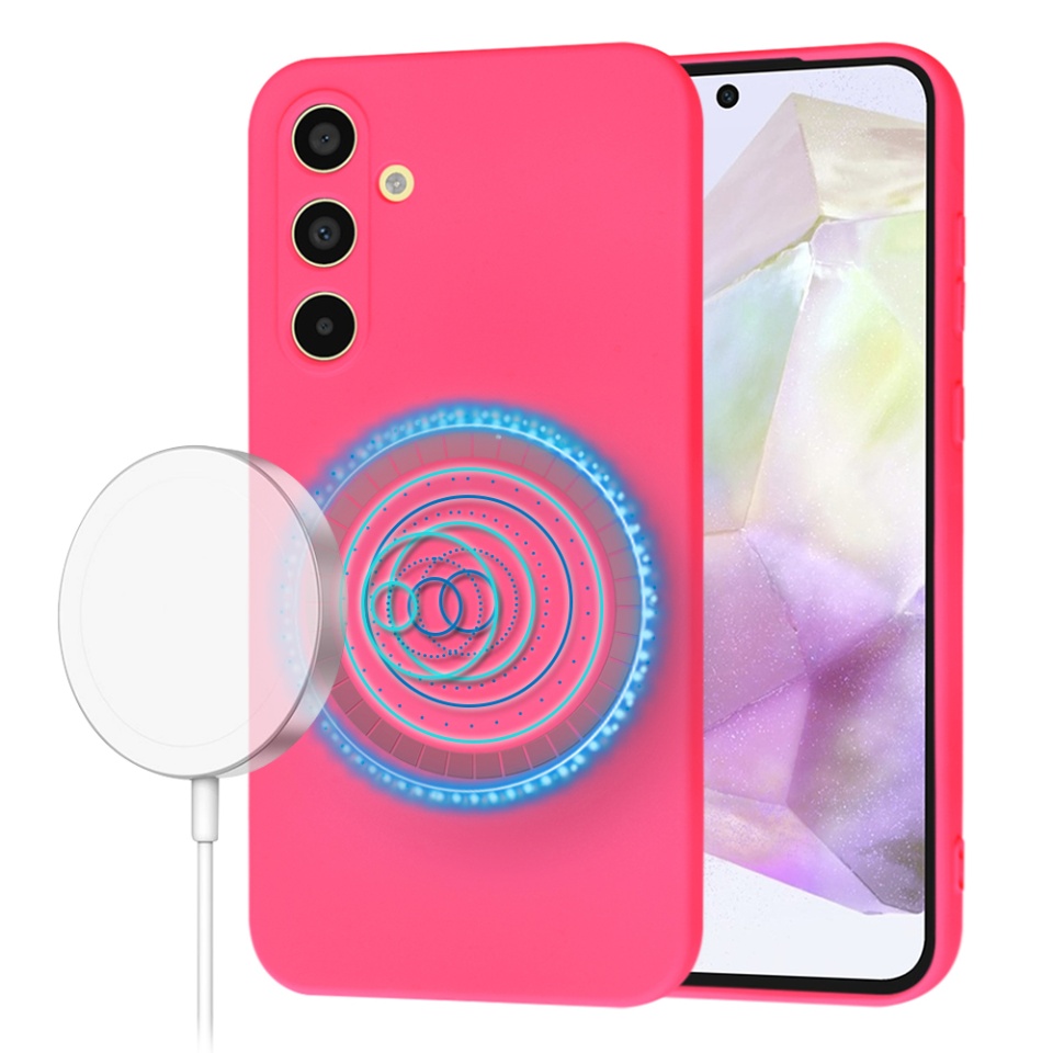 Husa pentru Samsung Galaxy A35 5G din Silicon Catifelat, Protectie Premium, Skyddar SoftElegance Magsafe - Fucsia