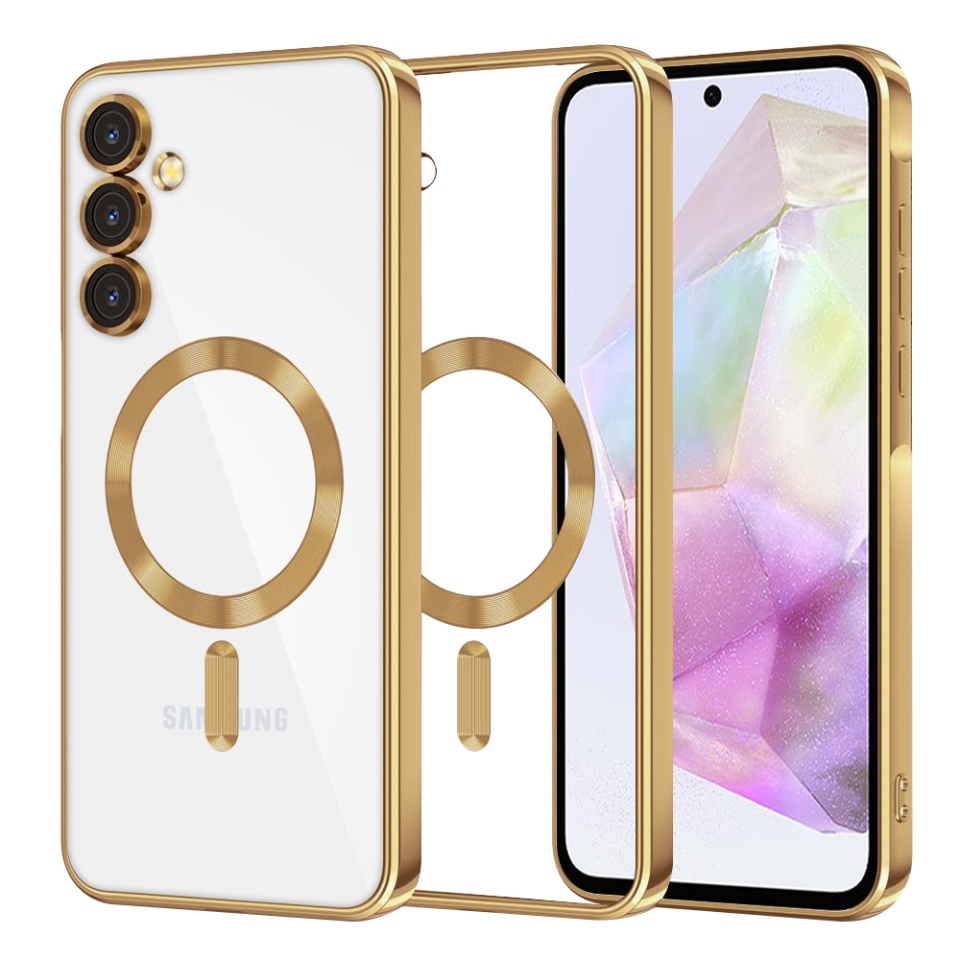 Husa pentru Samsung Galaxy A35 5G, SKYDDAR INNOVATION, Luxury Shield Magsafe, Protectie Antisoc, set cu sticker, Auriu