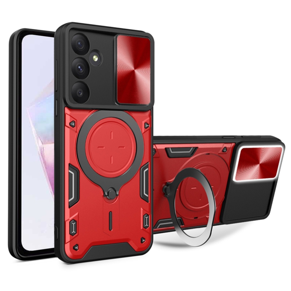 Husa pentru Samsung Galaxy A36 5G, cu inel magnetic si suport ajustabil, protectie completa camera, SKDR SafeCover - Rosu