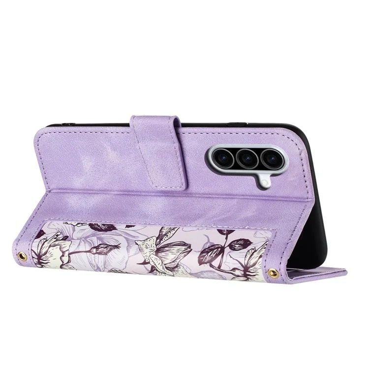 Husa pentru Samsung Galaxy A36 5G din Piele Ecologică cu Design Floral, Protecție 360°, Stand Integrat, Buzunare pentru Carduri, SKDR Floral Wallet - Mov - 2 | YEO