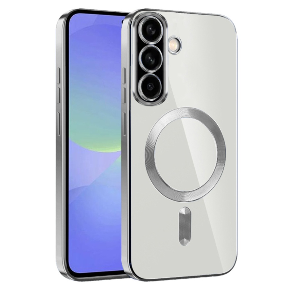 Husa pentru Samsung Galaxy A36 5G / Galaxy A56 5G, SKYDDAR INNOVATION, Luxury Shield Magsafe, Protectie Antisoc, Argintiu, set cu sticker