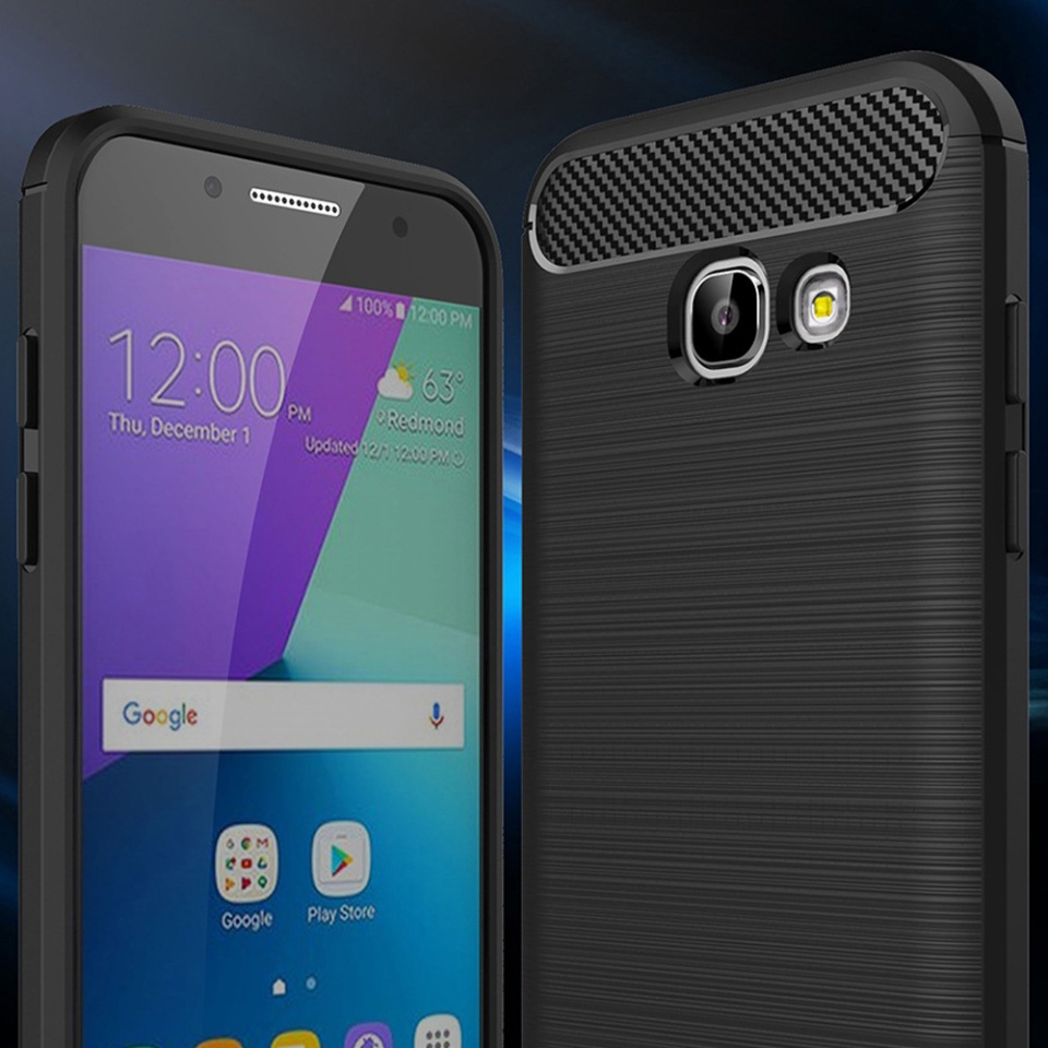 Husa pentru Samsung Galaxy A5 2017, SKYDDAR INNOVATION, Carbon Silicone, din Silicon Slim, cu textura Fibra Carbon, set cu sticker, Negru - 1 | YEO