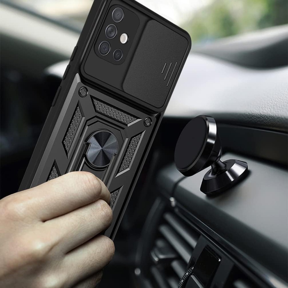 Husa pentru Samsung Galaxy A51 4G, SKYDDAR INNOVATION, CamShield, Inel magnetic, set cu sticker, Negru - 2 | YEO