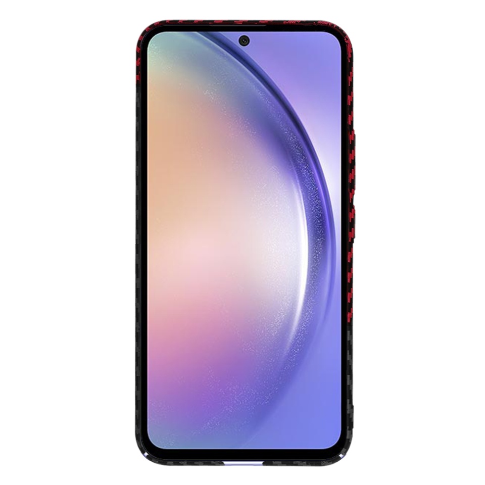 Husa pentru Samsung Galaxy A54, SKYDDAR INNOVATION, Carbonite FiberShell, Rosu inchis, set cu sticker - 2 | YEO