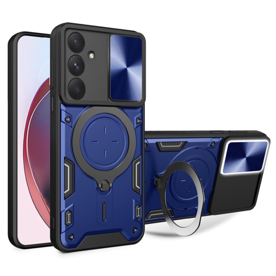 Husa pentru Samsung Galaxy A55 5G, cu inel magnetic si suport ajustabil, protecție completa camera, SKDR SafeCover - Albastru